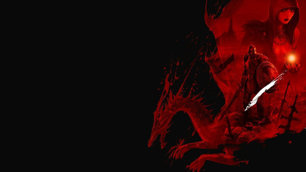 The Fierce Dragon Warrior: A Striking Red and Black Wallpaper for Your Desktop