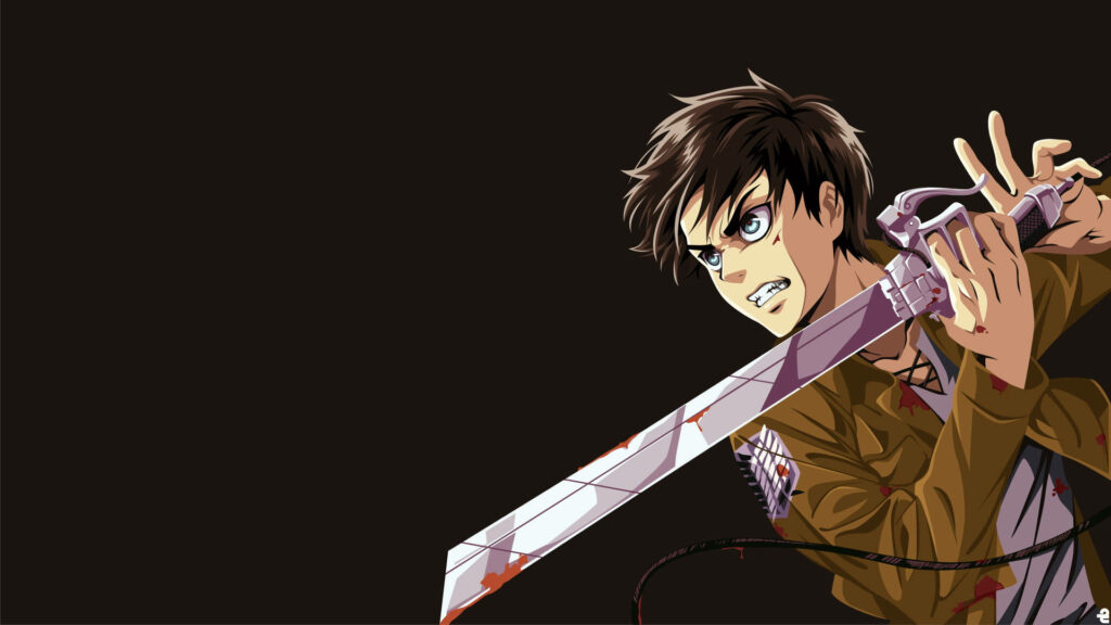 Darkness Defied: Eren Yeager Wields his Sharp Sword in Wallpapers