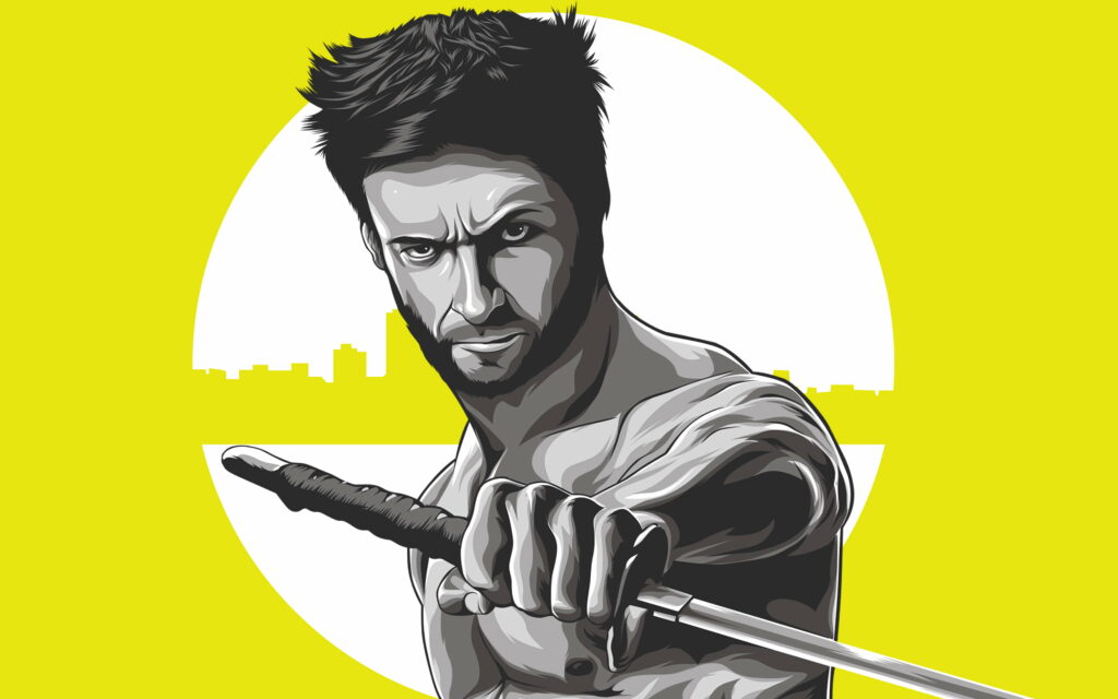 Minimalistic Marvel: Logan's Mighty Sword in Vibrant Yellow Wallpaper