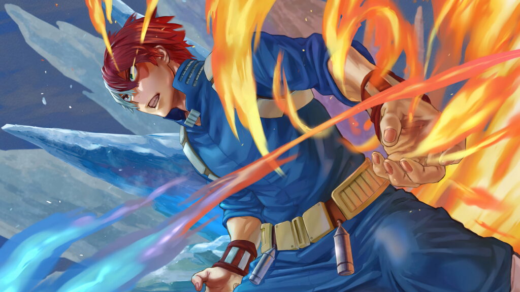 A Frozen Inferno: Shoto Todoroki's Fiery Resolve in My Hero Academia (4K Wallpaper)