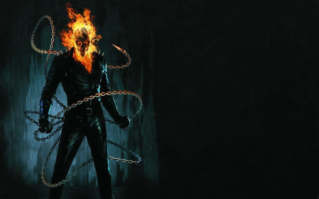 The Fiery Ride of the Chains: 3D Ghost Rider Wallpaper