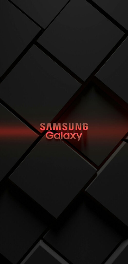 Red Light Geometry: A Striking Samsung Galaxy Wallpaper Featuring 3D Logo on Geometric Pattern