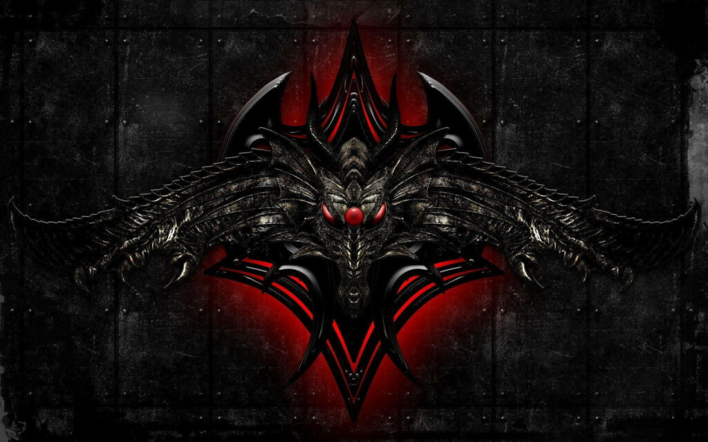 Infernal Majesty: A Sinister Dragon Emblem Enshrouded in Darkness Wallpaper