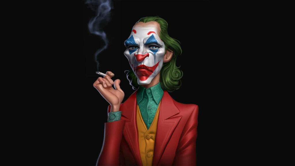 The Intense Joker: Joaquin Phoenix in a 4K Ultra HD Artwork, Enigmatic while Puffing on a Cigarette Wallpaper