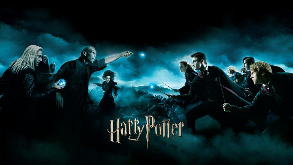 Final Battle: Harry Potter and Dumbledore's Army versus Voldemort and the Death Eaters in Thrilling Wallpaper