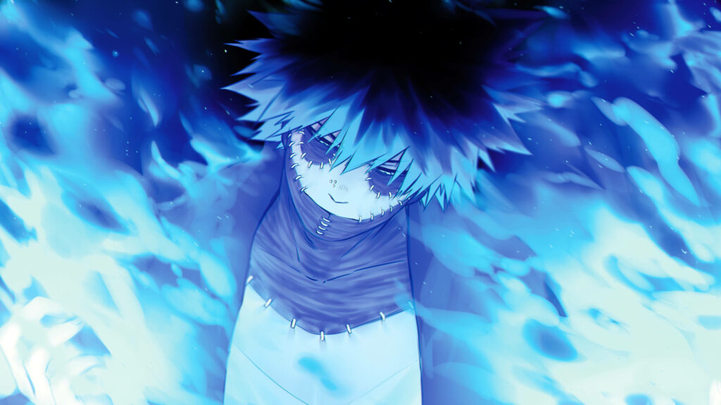 Dabi rises from intense blue flames in My Hero Academia wallpaper