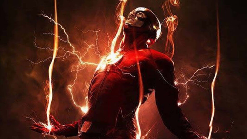 The Flash charging up with vivid lightning streaks crackling energy dynamic wallpaper background