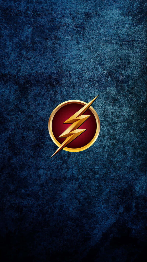 The Flash emblem with golden lightning bolt on red circle textured deep blue wallpaper background