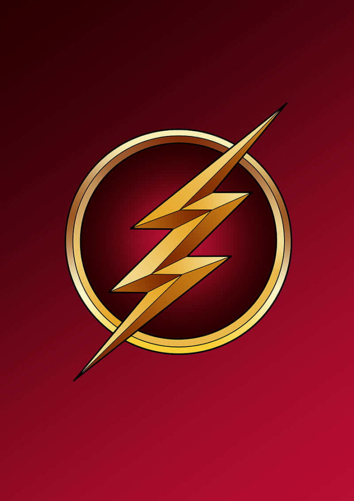 The Flash emblem with a golden lightning bolt on a deep red gradient background wallpaper