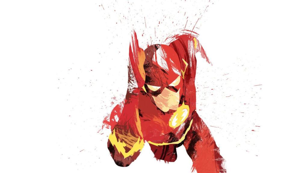 Vibrant fanart of The Flash running fast on a minimal white background dynamic wallpaper
