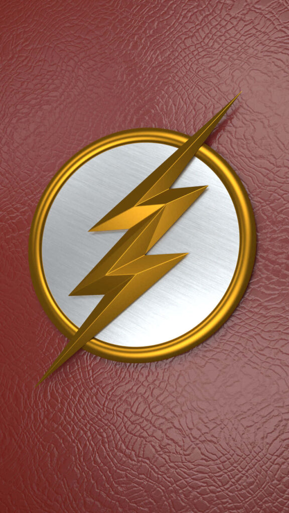 The Flash golden lightning bolt emblem on textured red background superhero wallpaper energy speed