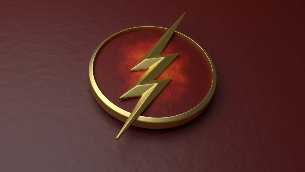 The Flash golden lightning bolt logo on a red textured background symbolizing speed and energy Wallpaper