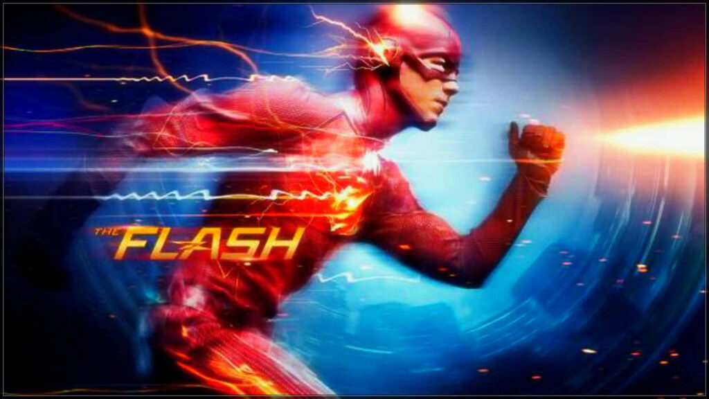 The Flash superhero running fast with lightning trails dynamic power wallpaper background