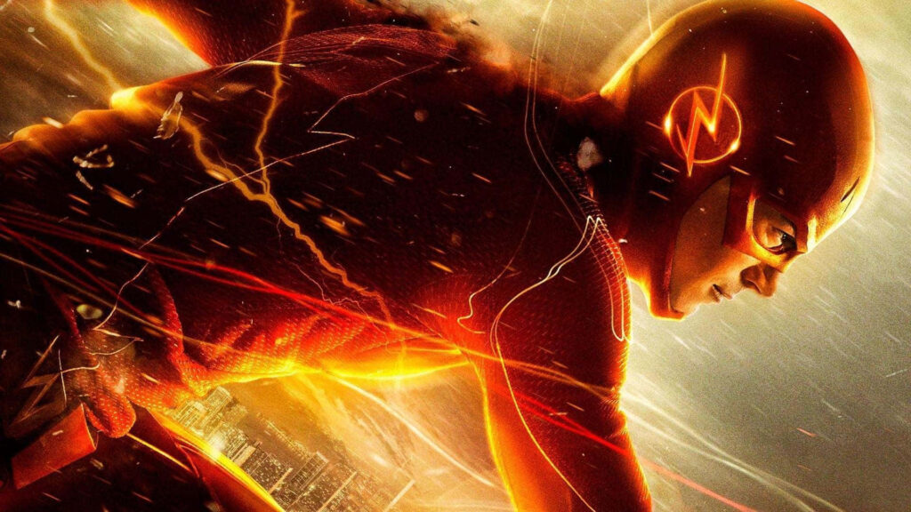 The Flash powering up with vibrant yellow lightning showcasing speed and determination wallpaper