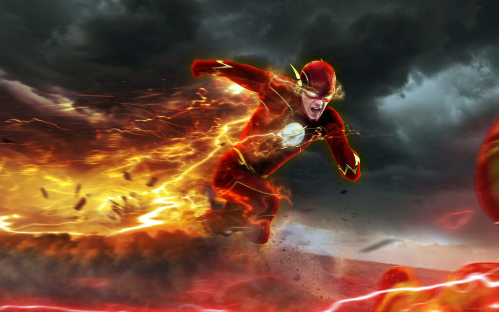 Lightning Speed: The Flash Leaves a Fiery Trail in this Action-Packed Wallpaper