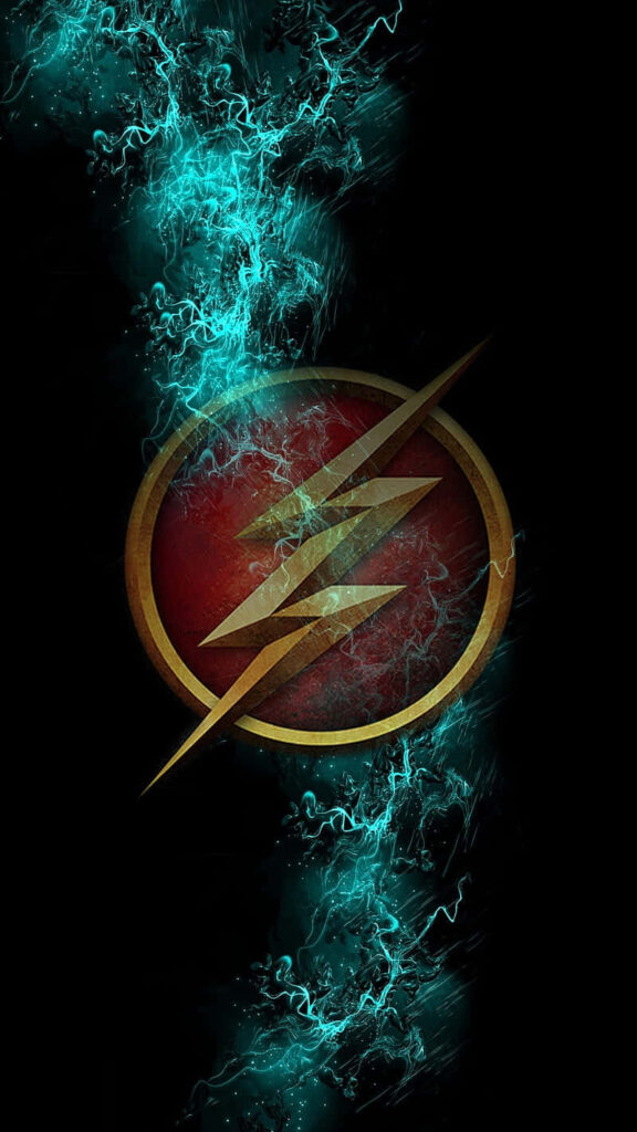 The Flash logo on dark background with vibrant blue electric energy dynamic superhero wallpaper