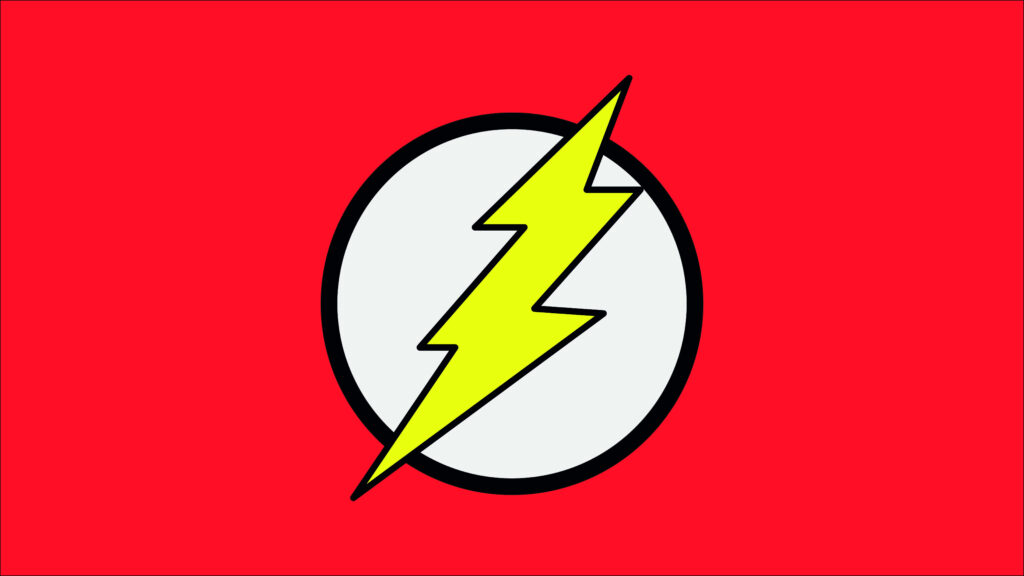 The Flash logo wallpaper with bold yellow lightning bolt on white circle red background energy speed