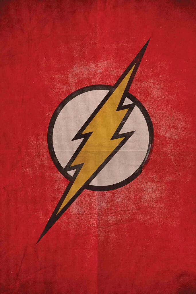 The Flash logo with bold yellow lightning bolt on textured red background superhero wallpaper