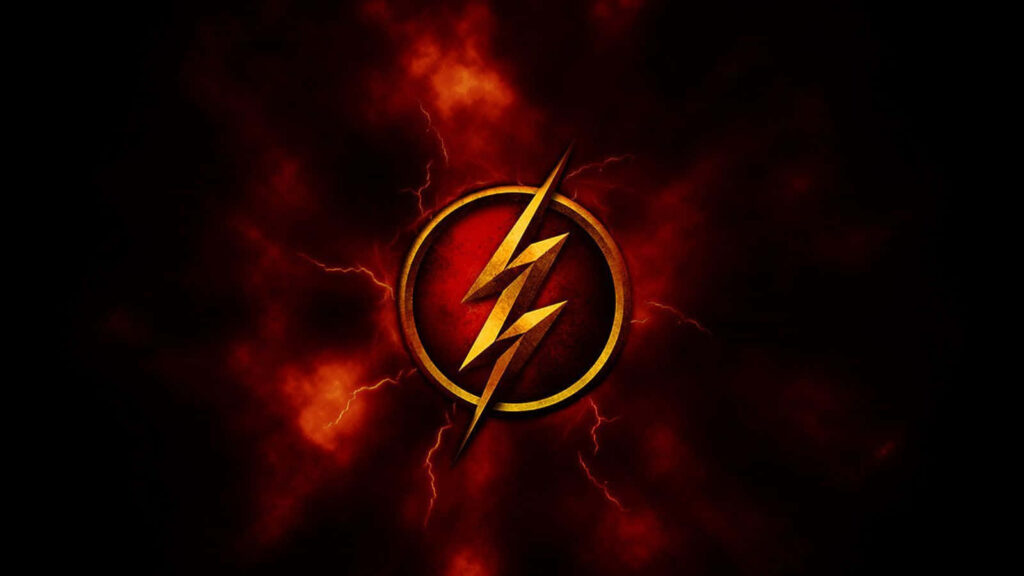 The Flash logo with bright lightning bolts on a red storm background showing speed energy Wallpaper