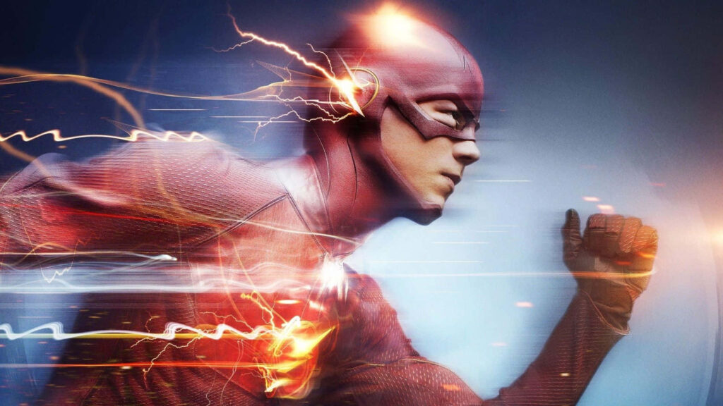 The Flash superhero racing with vibrant lightning streaks showcasing speed and agility wallpaper