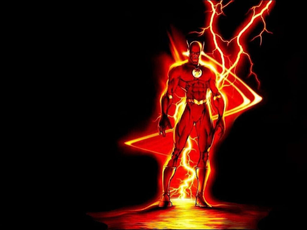 The Flash superhero wallpaper with vivid red lightning on dark background showing dynamic speed