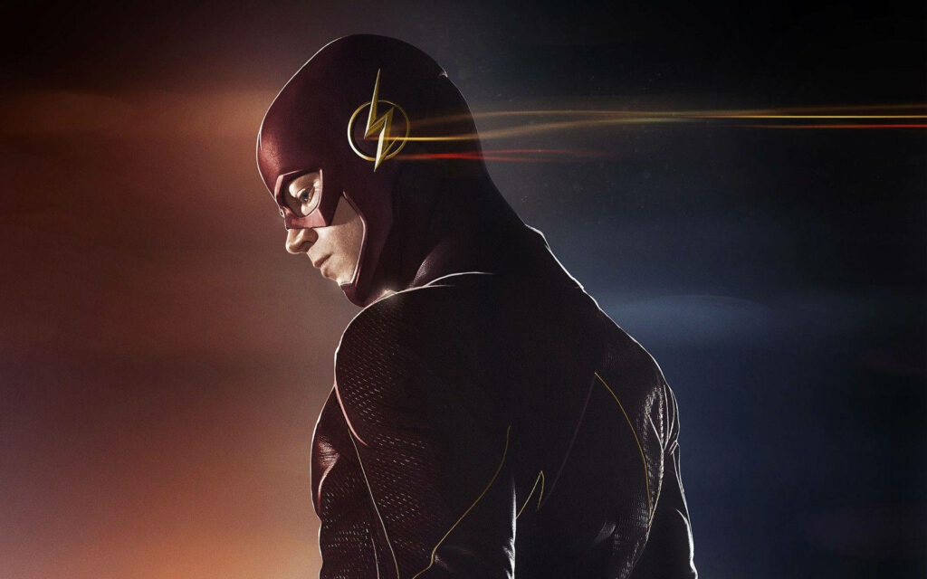 The Flash Barry Allen in iconic red suit super speed background Wallpaper