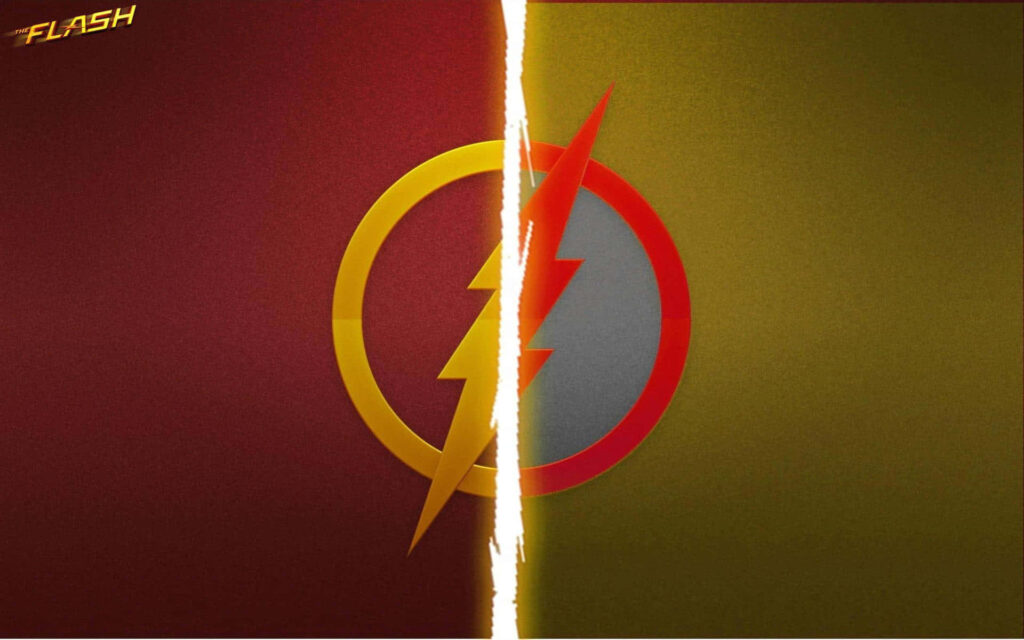 The Flash logo split design on red and yellow backgrounds representing superhero energy Wallpaper