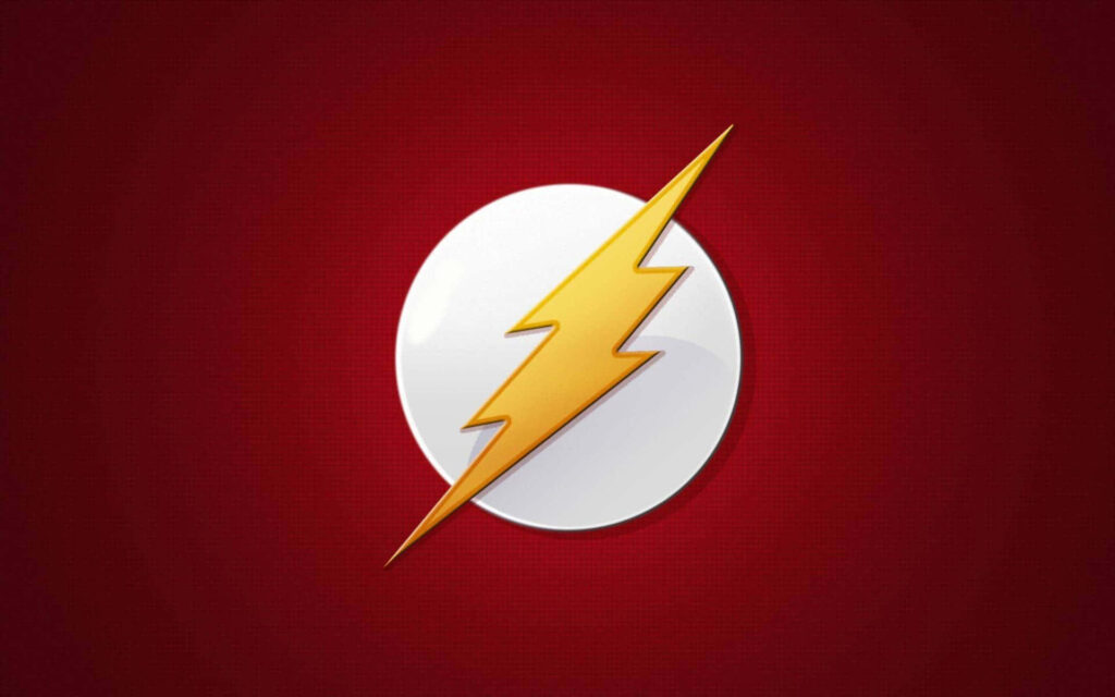 Bold yellow lightning bolt emblem on white circle deep red background The Flash superhero symbol Wallpaper