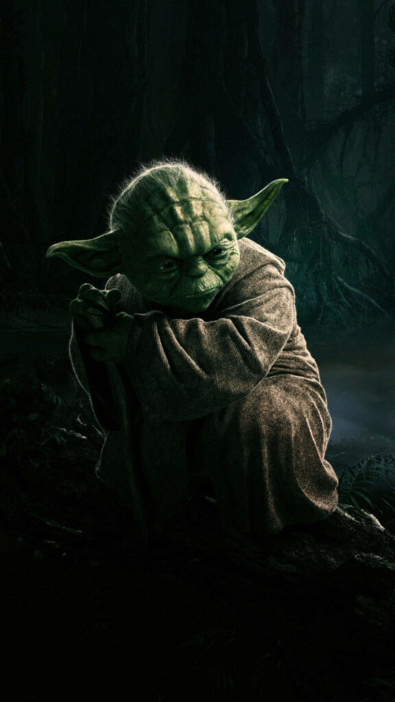 Stunning Star Wars Showcase: Yoda Strikes a Pose on Sleek Black Background! Wallpaper