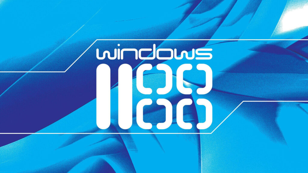 Futuristic digital art wallpaper with white Windows 1188 logo on vibrant abstract blue background