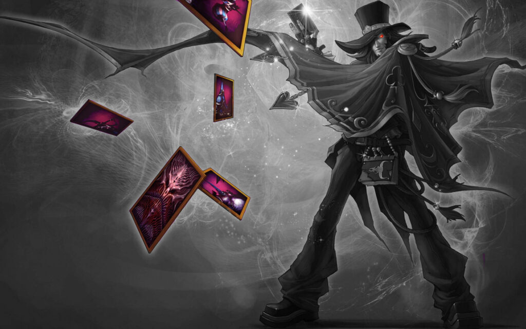 Twisted Fate's Dynamic Card Toss: Mesmerizing 3D Wallpaper from League of Legends