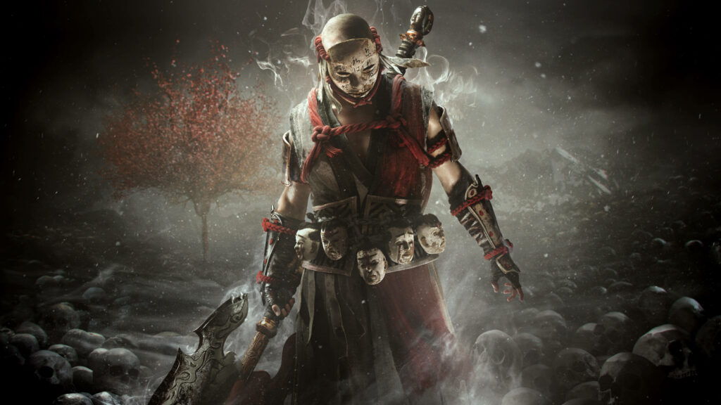 For Honor Hitokiri samurai warrior in traditional armor with masakari axe on grim battlefield Wallpaper