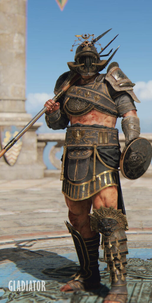 For Honor Gladiator Character Wallpaper in Roman Combat Gear - Battle Ready Arena Setting - Background Details