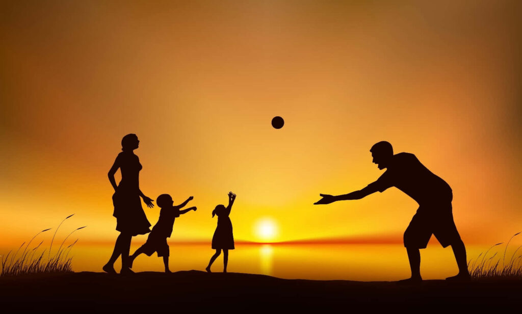 Golden Hour Fun: Family Wallpaper Silhouettes Playing Together