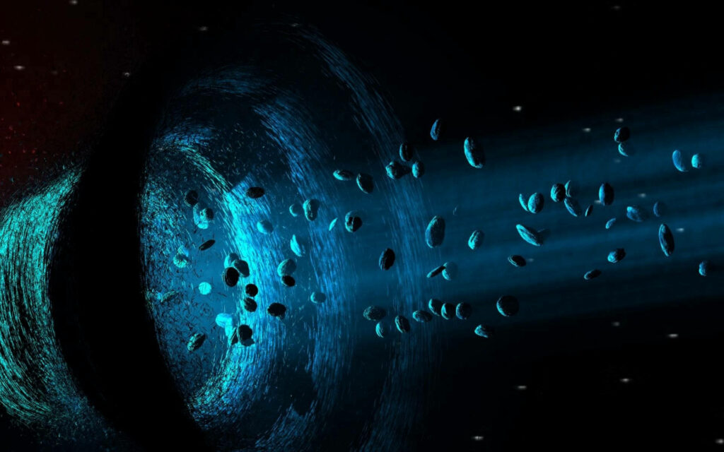 Orbiting Destruction: The Unforgiving Black Hole Devouring a Heap of Asteroids Wallpaper