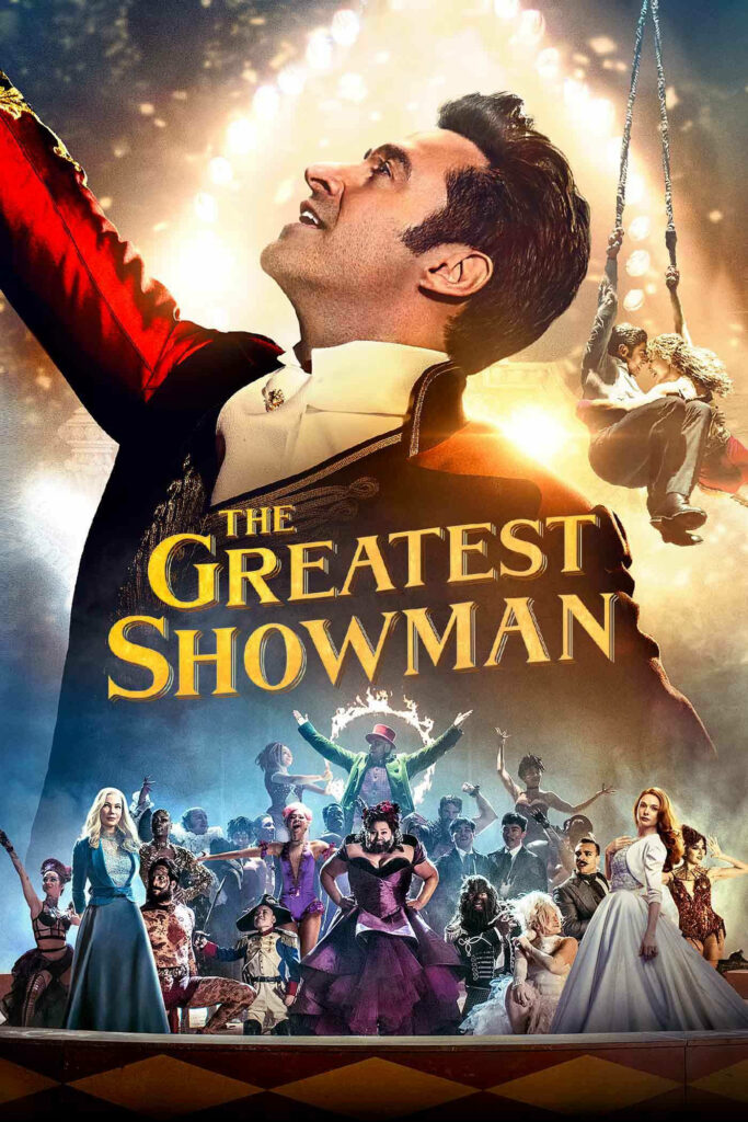 The Greatest Showman wallpaper vibrant theatrical cover lead character with dazzling lights circus background