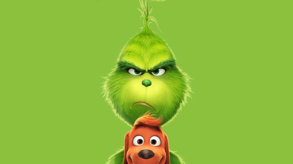 The Grinch and Max CGI wallpaper vibrant lime green background festive movie fans