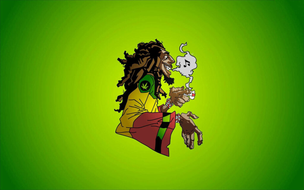 Reggae Rhapsody: A Smiling Sick Man amidst Musical Notes Wallpaper