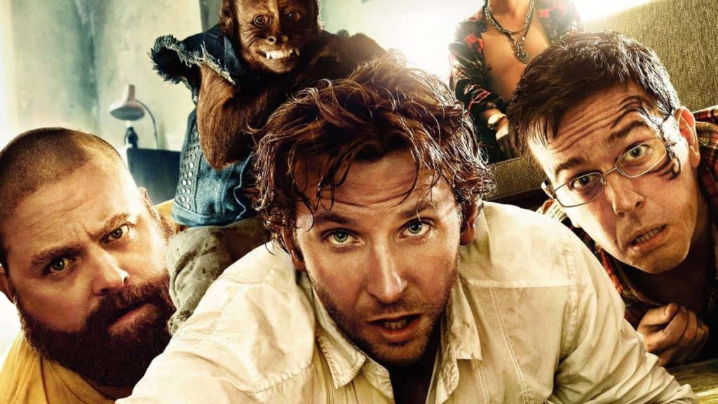 The Hangover Part II wallpaper with Alan Phil Stu and capuchin monkey in dramatic warm light