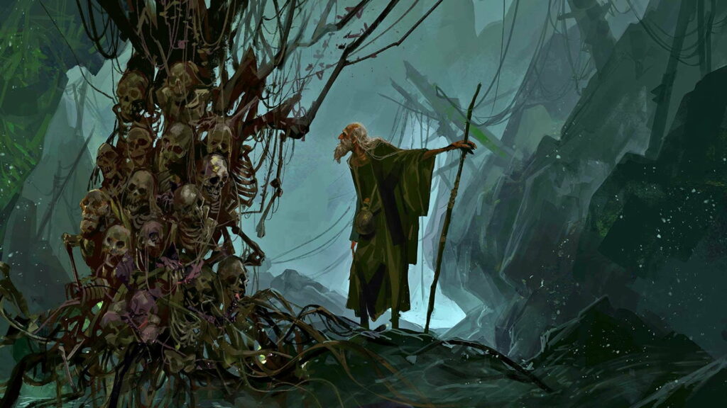 Ethereal Enigma: A Sinister Sacrifice Amidst the Shadows Wallpaper