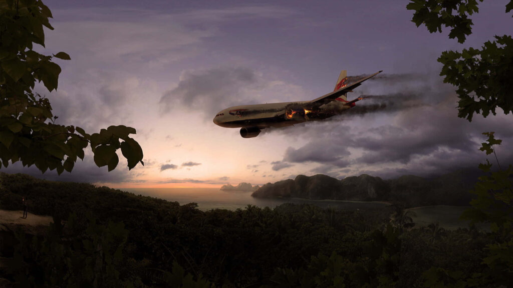 The Twilight Flight: A Spooky Scenery Airplane Desktop Wallpaper