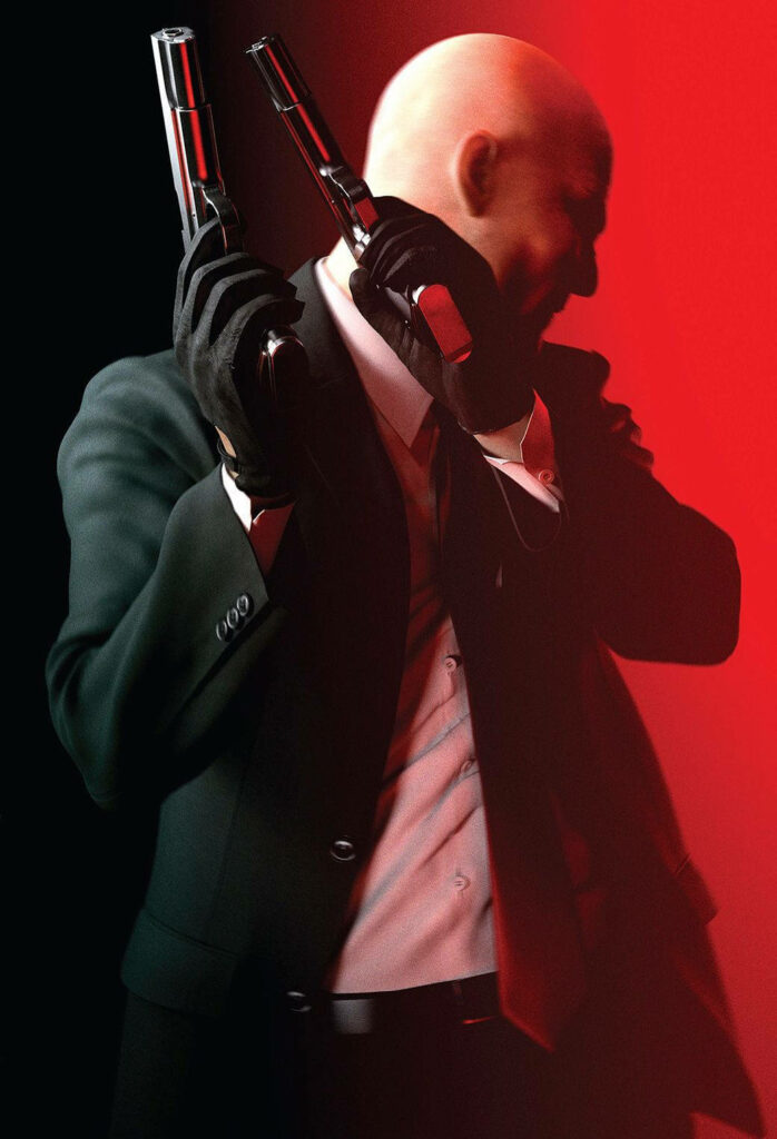Silent Intentions: A Shadowy Hitman Embraces Danger on a Crimson Stage Wallpaper