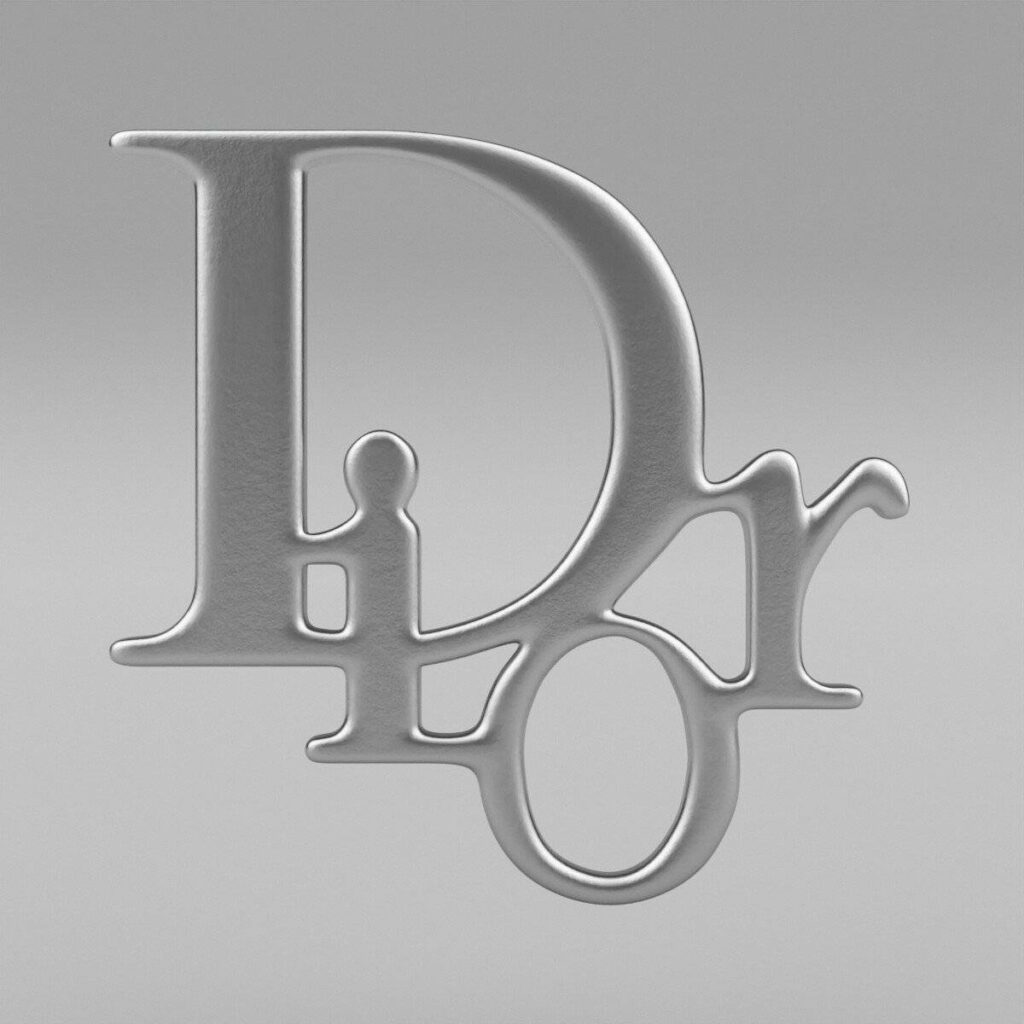 Dior's Silver Elegance: Designer Logo Wallpaper on a Gray Background