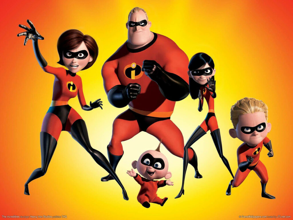 The Incredibles Wallpaper: Superhero Family in Action on Yellow
