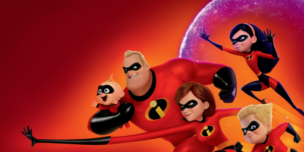 The Incredibles Unleash Their Superpowers in a Vibrant Red Poster! Wallpaper