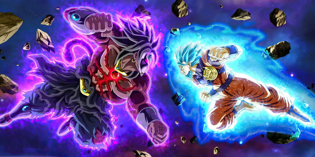 Fierce Battle Unleashed: The Super Saiyan OC Confronts the Menace of Dark Broly in Stunning HD Wallpaper