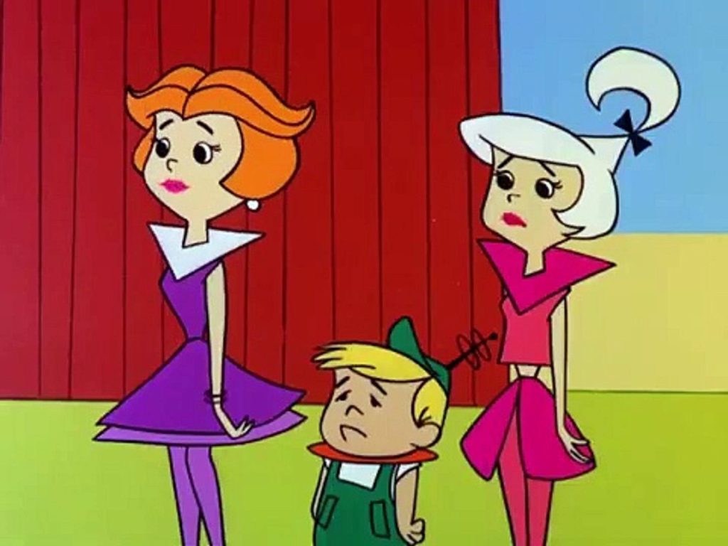 Vibrant Jetsons wallpaper featuring Jane Elroy and Judy in classic colorful retro animation style