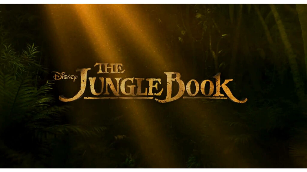 The Jungle Book logo on dark jungle background with sunlight streaming through trees wallpaper