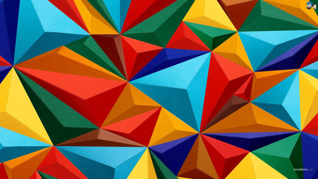 Energetic Extravaganza: Vibrant Assortment of Abstract 3D Pyramids Create a Dazzling Geometric Tapestry Wallpaper