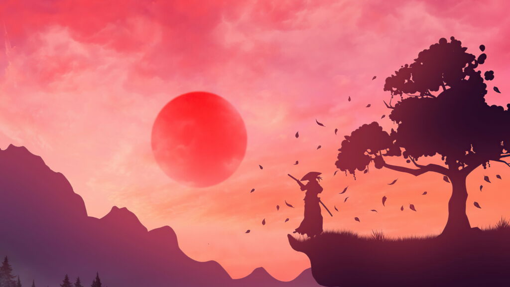 The Last Samurai's Majestic Presence in Digital Art: A Minimalist Masterpiece of Sword-Wielding Warrior Wallpaper